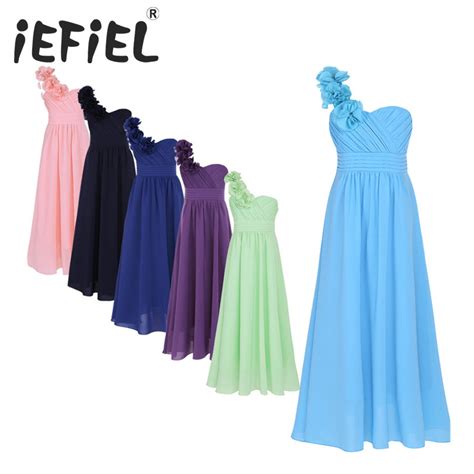 2017 Iefiel Girls Chiffon One Shoulder Flower Girls Dress Princess