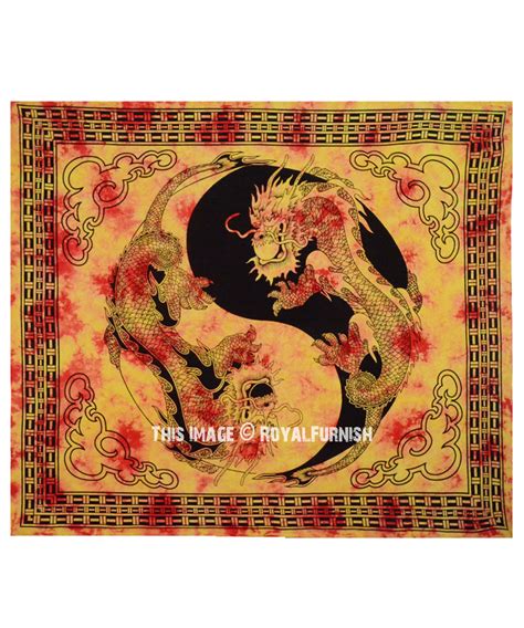 Orange Yin Yang Chinese Dragon Fly Hippie Tapestry Wall Hanging