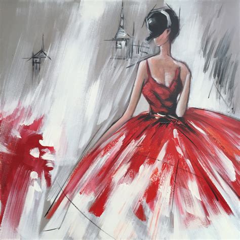 Abstract Hand Painted Dancing Girl In Red Dress Ii Oil Painting Contemporary Paintings By