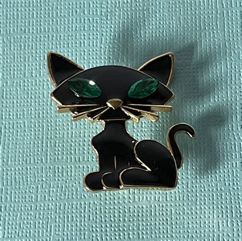 Black Cat Brooch Rhinestone Cat Pin Green Eye Cat Pin Cat Etsy