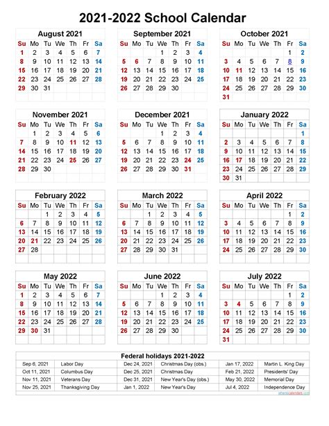 Pick Printable 2021 2022 School Calendar Best Calendar Example