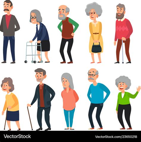 Old Cartoon Seniors Aged People Wrinkled Senior Vector Image