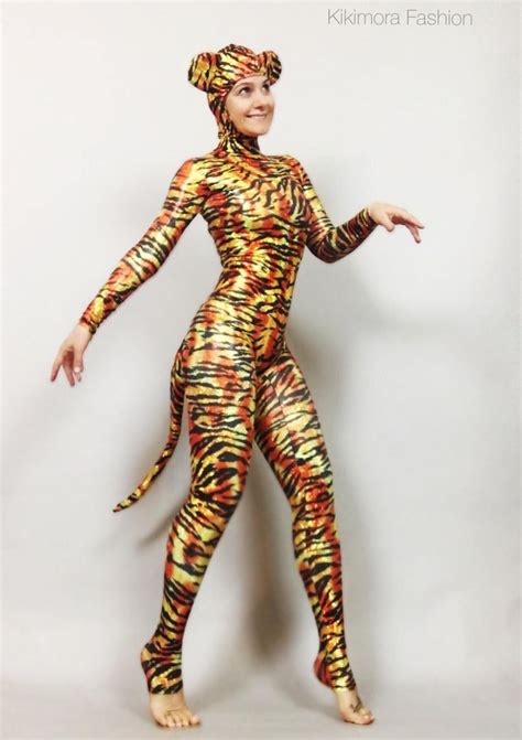 Tiger Costume Catsuit Initard Headdress Bodysuit Leotard Etsy In Tiger Costume Women