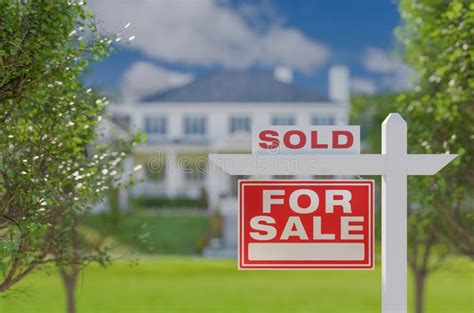 Sold For Sale Real Estate Sign In Front Of Property Stock Image Image
