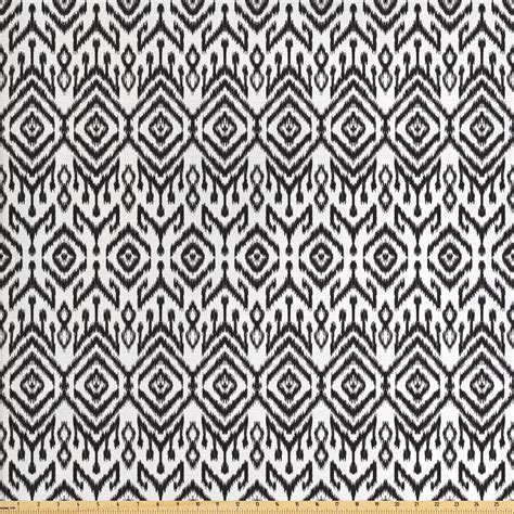 Black And White Fabric By The Yard Monochrome Ikat Pattern Bohemian