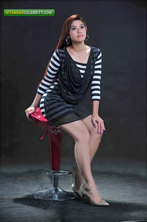 Pretty Model Ei Chaw Po In Black And White Stripe Mini Dress