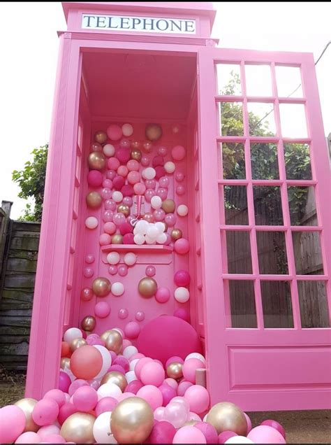 Pink Telephone Booth Which Can Come Personalised With Balloons Of Your