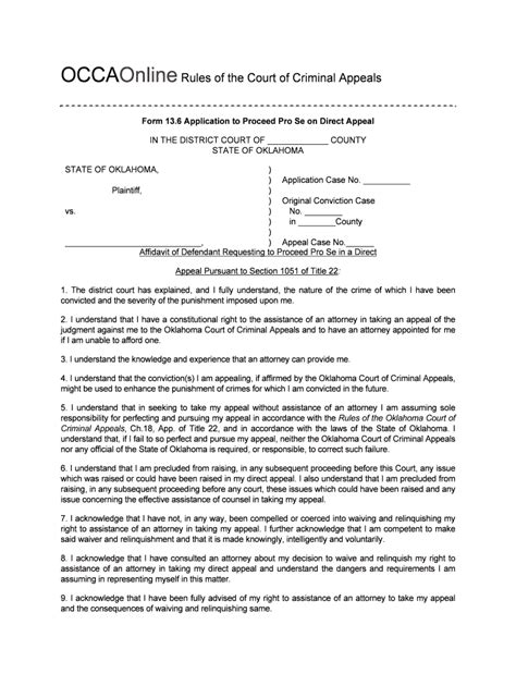 Rules Of The Court Of Criminal Appealsocca Oklahoma Form Fill Out And
