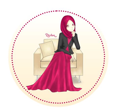 Sitting On Sofa By Ricchan08 Hijab Cartoon Muslim Girls Islamic Girl