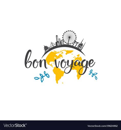 Bon Voyage Travel Icon Hand Drawn Lettering Vector Image