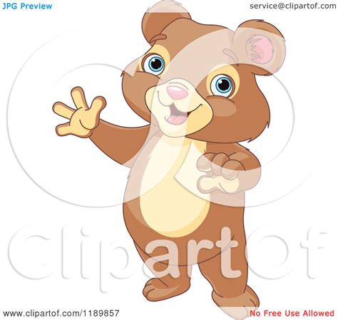 Cartoon Of A Cute Happy Bear Cub Standing And Waving