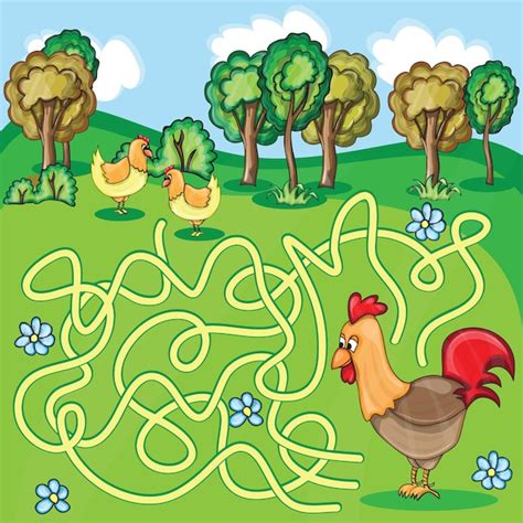 Premium Vector Funny Maze Game Cartoon Chicken Farm Style Vector