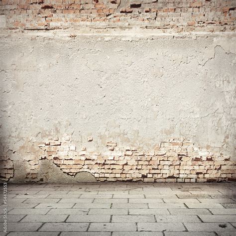 Red Brick Wall Texture Road Sidewalk Abandoned Urban Background Stock