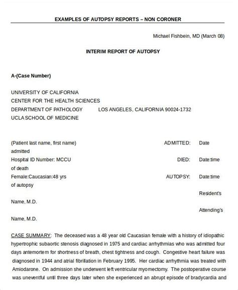 Blank Autopsy Report Template