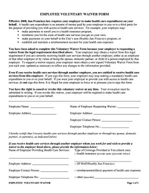 Even if you waive the uc student health insurance plan, you will still have access to student health and if you missed the waiver deadline please email student health and counseling at [email the form must be received within thirty (30) days of the start of the quarter for the effective date of. Fillable Online Employee Voluntary Waiver Form, letter ...