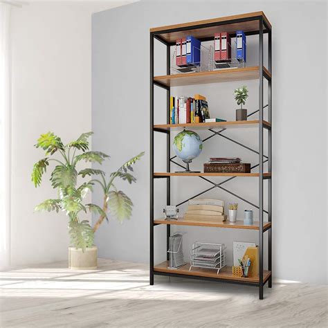 Buy 5 Tier Industrial Bookshelf Vintage Standing Storage Shelf