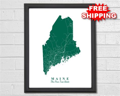 Maine Map Art Map Print State Map Office Decor Augusta Etsy