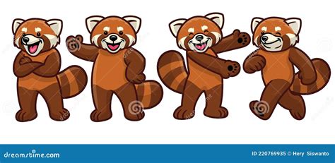 Set Of Cartoon Red Panda Character Stock Vector Illustration Of