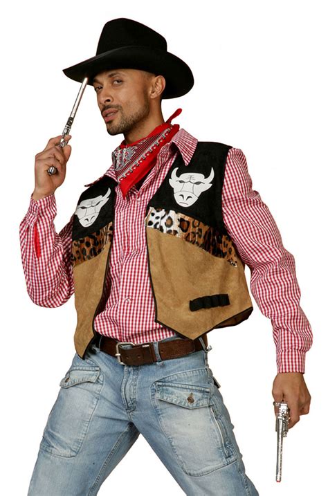 Cowboy Kostüm Herren Western Kostüm Braun Schwarz Cowboy Weste Kostüme