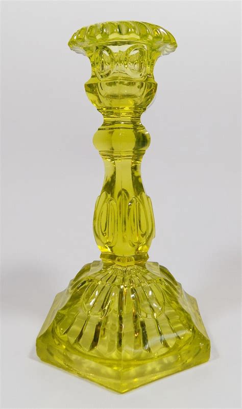 Antique Victorian Uranium Vaseline Glass Candlestick Etsy