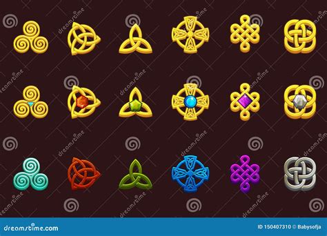 Celtic Symbols In Different Variation Cartoon Set Celtic Icons Stock