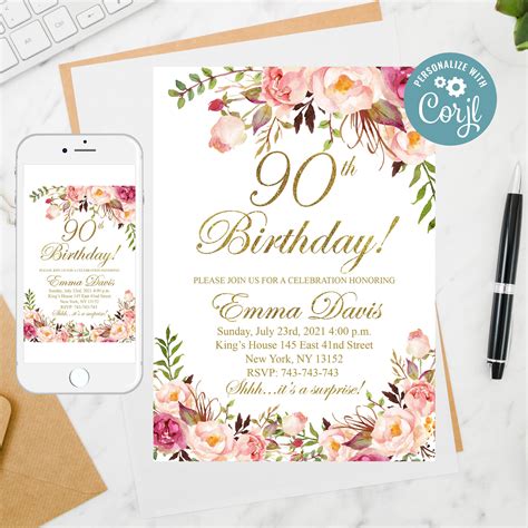 Editable Th Birthday Invitation Women Birthday Invitation Etsy