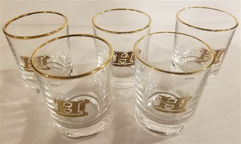 5 Mid Century Gold Monogramed Shot Glasses Letter H Etsy