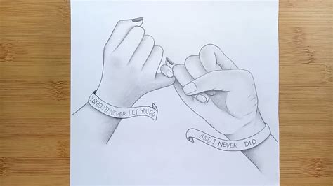 Romantic Couple Holding Hands Pencil Sketch Tow Lover
