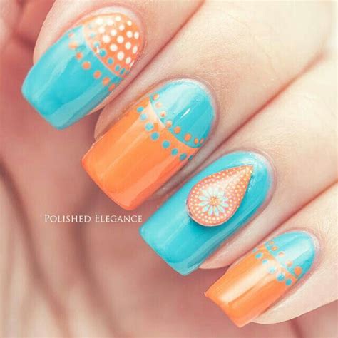 Mint green nails teal nails fancy nails trendy nails glitter nails turquoise nail designs turquoise acrylic nails green glitter acrylic nails for summer glitter. Teal and orange half moon | Orange nail designs, Nail ...