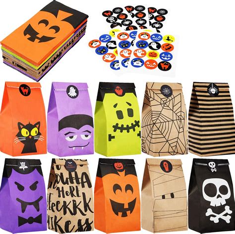 Outus 60 Pieces Halloween Paper T Bags Trick Or Treat Bags Party Favor Candy Bags