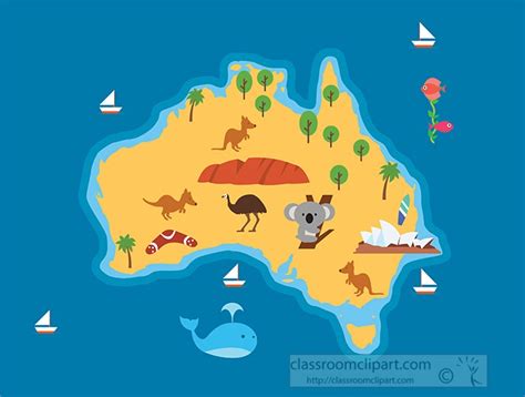 Australia Clipart Map Of Australia With Animals And Landmarks Clipart