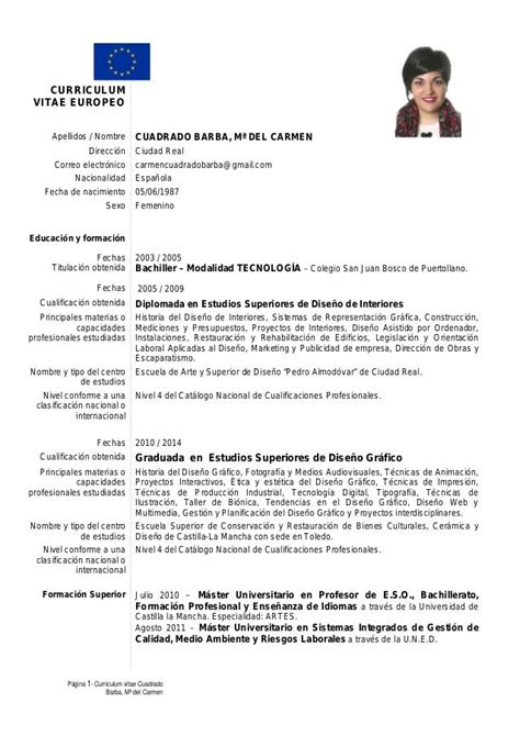 Curriculum Vitae Europeo De Mari Carmen Cuadrado Barba