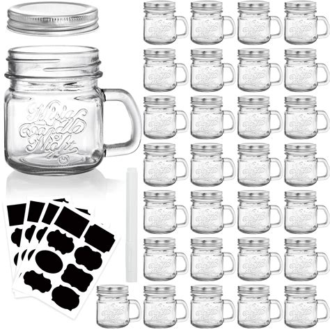 Buy Deayou 30 Pack 8 Oz Mason Jars With Handle And Lid Small Glass Canning Jar With Label For