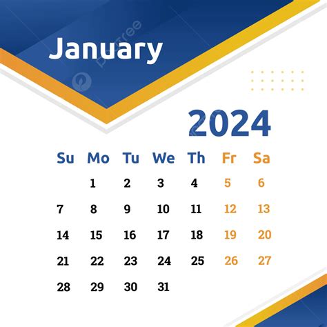 Januari 2024 Desain Kalender Bulanan Vektor Januari Kalender Januari