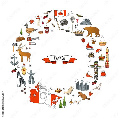 Hand Drawn Doodle Canada Icons Set Vector Illustration Isolated Symbols