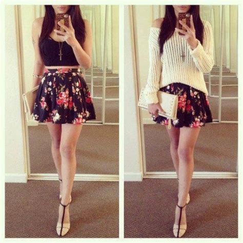 Dress Skirt Floral Mini Skirt Cute Summer High Waisted Sweater Rose Floral Skirt Black