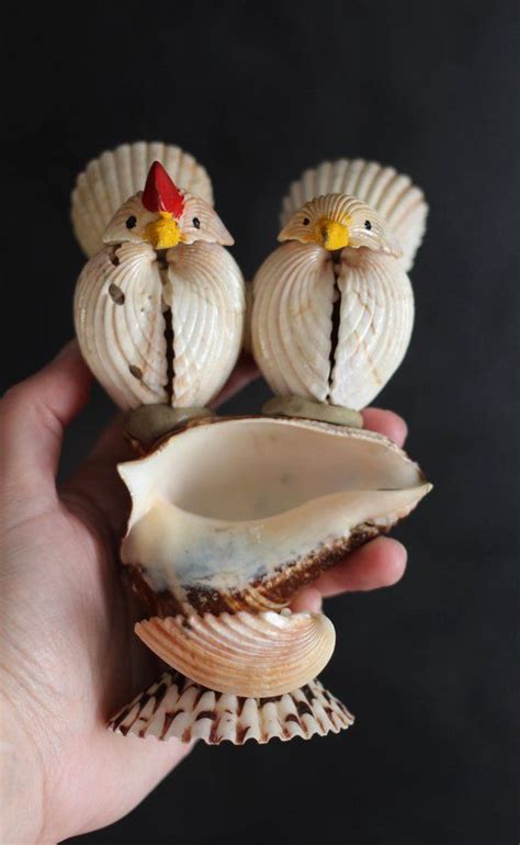 Shell Bird Statue Handmade Sculpture Seashell Crafts Shell Crafts Bird Statues