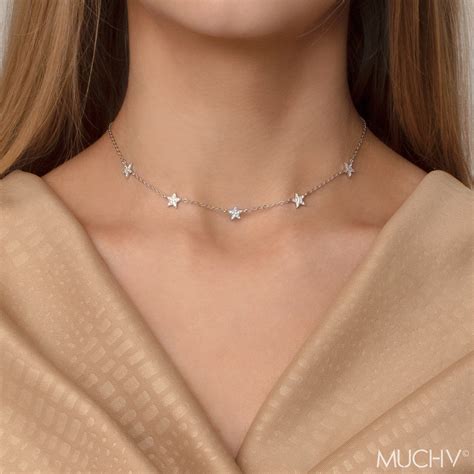 Silver Star Necklace Or Choker Silver Choker 925 Sterling Silver Star