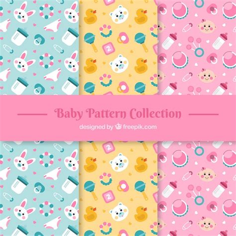 Set Of Cute Baby Patterns With Elements Free Vector