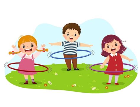 Premium Vector Cartoon Of Kids Playing Hula Hoop In The Park
