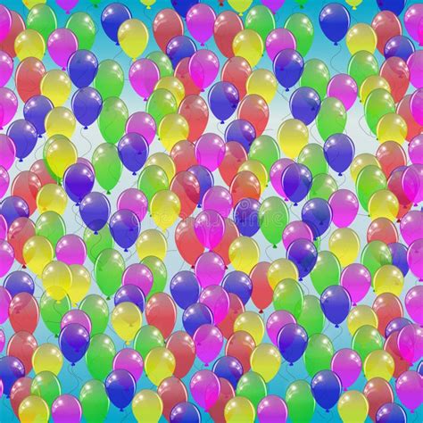 Seamless Pattern Of Colorful Balloons On A Blue Sky Background Stock