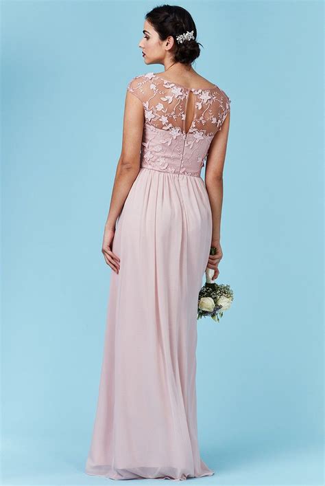 Chiffon Maxi Wedding Dress With Flower Detail Rose Front Dr1043w