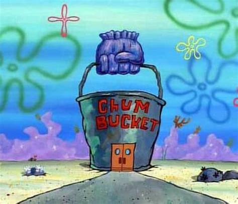 He has two eyestalks, with only one eye on top of the left eyestalk. The Chum Bucket located downtown Bikini Bottom. (With ...