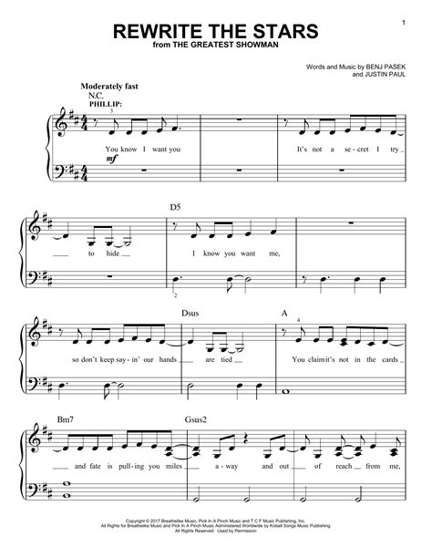 Rewrite The Stars From The Greatest Showman Sheet Music Pasek
