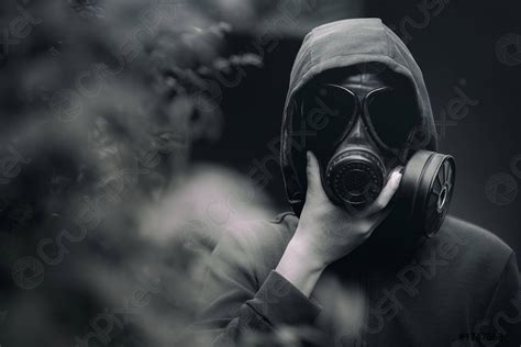 A Man Wearing A Gas Mask And The Gloomy Atmosphere Stock Photo