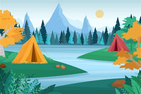 Free Vector Outdoor Nature Adventure Camping Illustration Cartoon