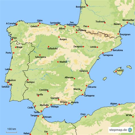 Links zu regionen, bevölkerung, fläche, kapital, währungen, telefonvorwahl, sprachen, domainname, postleitzahl formen und regex. StepMap - spanien - Landkarte für Spanien