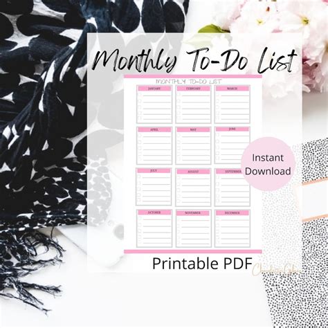 Monthly To Do List Printable Monthly Task List Instant Etsy