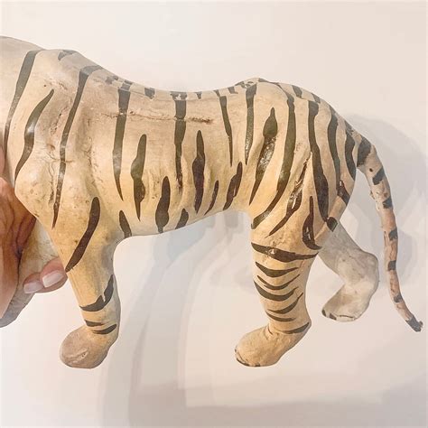 Vintage Paper Mache Leather Wrapped Tiger Sculpture Etsy