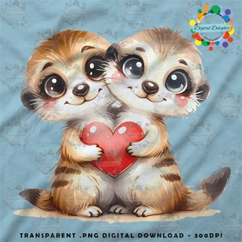 Adorable Meerkat Hug With Heart Digital Download Craft Sublimation